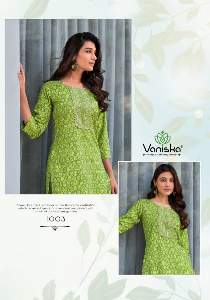 Charming Vol 1 By Vaniska Rayon Foil Printed Kurtis Wholesale Price In Surat